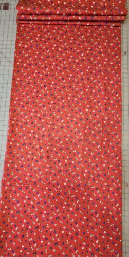 Vintage Heavy Cotton Fabric Red W Small Flowers 3 Yards X 45 