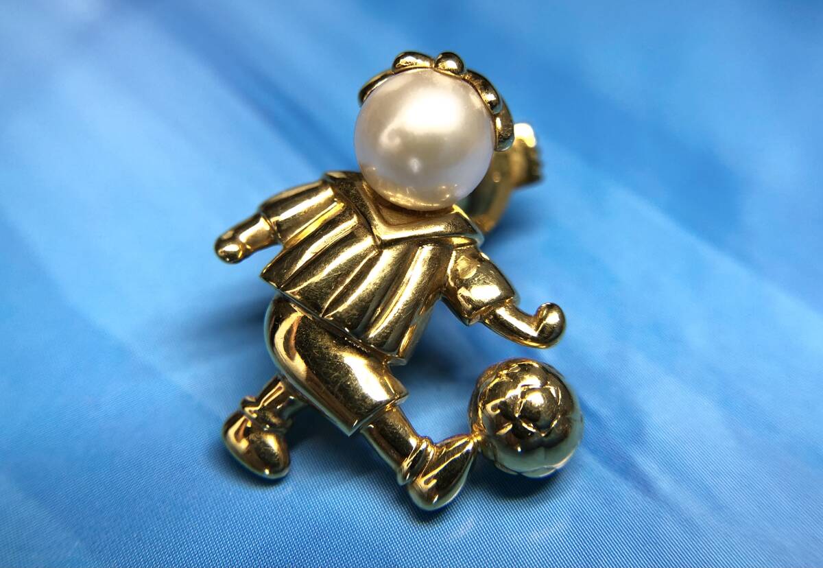 [美品]K18YGイエローゴールド天然akoyaパールサッカータイピン留め具付き