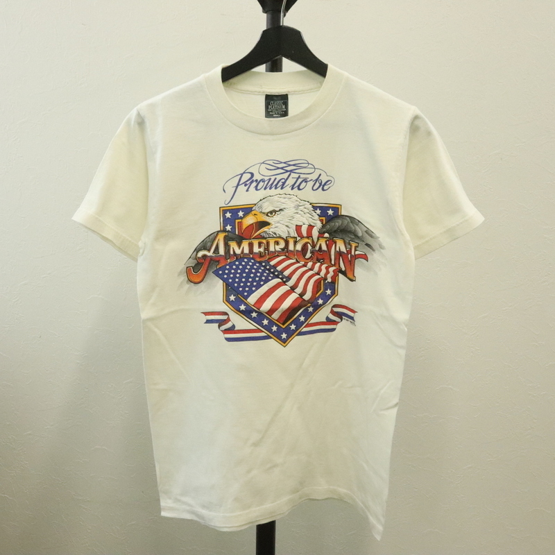 S596 90sビンテージ CLASSICPLATINUM 半袖プリントTシャツ■1990年代制 表記Sサイズ 白 ホワイト イーグル 発砲プリント 古著 古著卸 激安