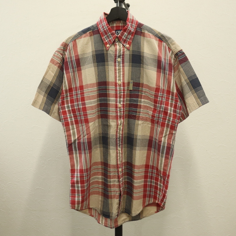W741 90sビンテージ CHAPS RalphLauren 半袖シャツ■1990年代製 表記Sサイズ レッド 赤 チェック ボタンダウン アメカジ ストリート 古着卸