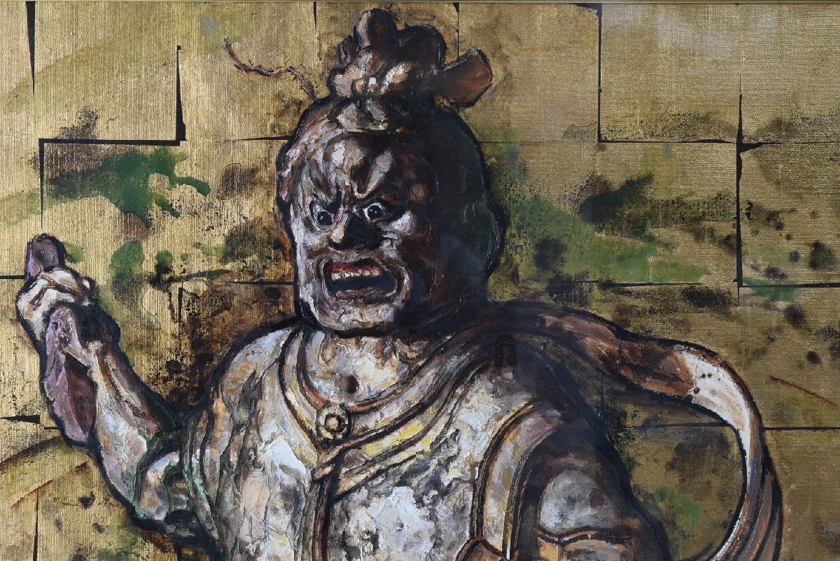 佐々木英夫 絵画 ≪執金剛神像≫ 油彩画 仏画 藤田嗣治に師事 佐々木英夫 絵画 ≪執金剛神像≫ 油彩画 仏画 藤田嗣治に師事