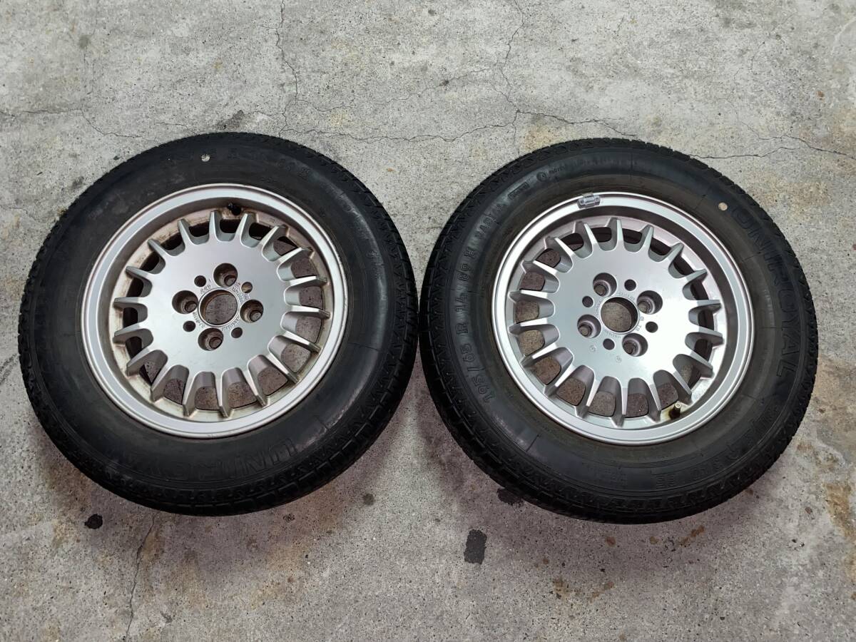 直接引き取りのみ　BMW 純正14インチアルミホイール　UNIROYAL195/65r14 ジャンク扱いタイヤ付きアルミ2本セット