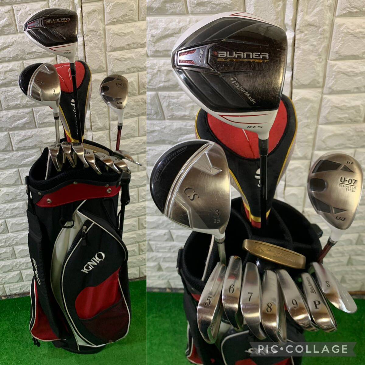豪華必見☆大人気白ヘッド☆TaylorMade☆テーラーメイド バーナー2.0J等 男性用ゴルフクラブセット☆イグニオ スタンドキャディバッグ付