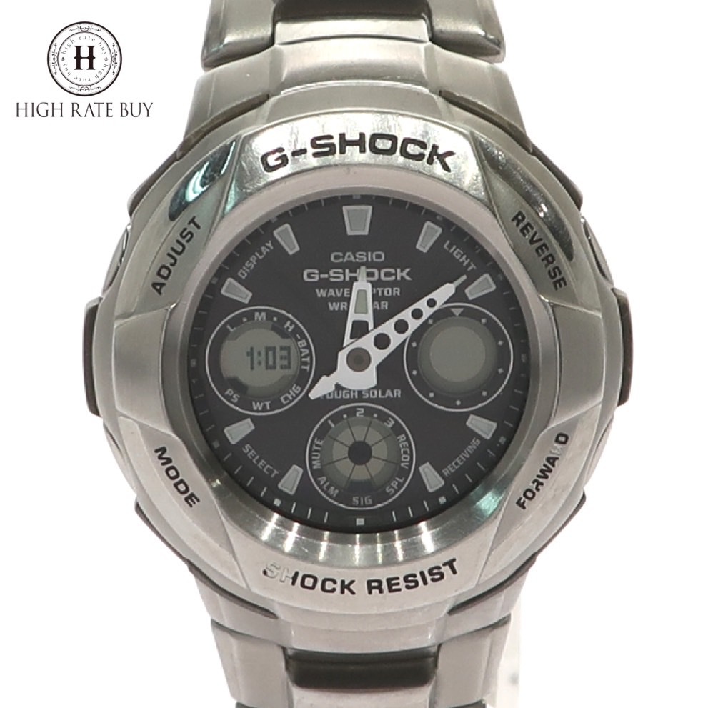 1円スタート 稼働品 CASIO カシオ G-SHOCK GW-1800DJ タフソーラー 電波ソーラー ラウンド デジアナ シルバー グレー文字盤 メンズ 腕時計