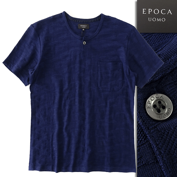 新品 エポカウォモ カモフラ ジャガード ヘンリーネック 半袖 Tシャツ M 紺 【I47563】 EPOCA UOMO 春夏 メンズ サマー カットソー