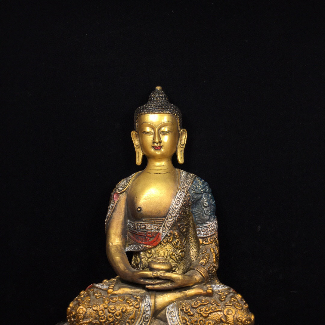 仁】『銅製・金鍍・彩繪・釋迦牟尼像・仏教古美術・供養品』極細 仁】『銅製・金鍍・彩繪・釋迦牟尼像・仏教古美術・供養品』極細