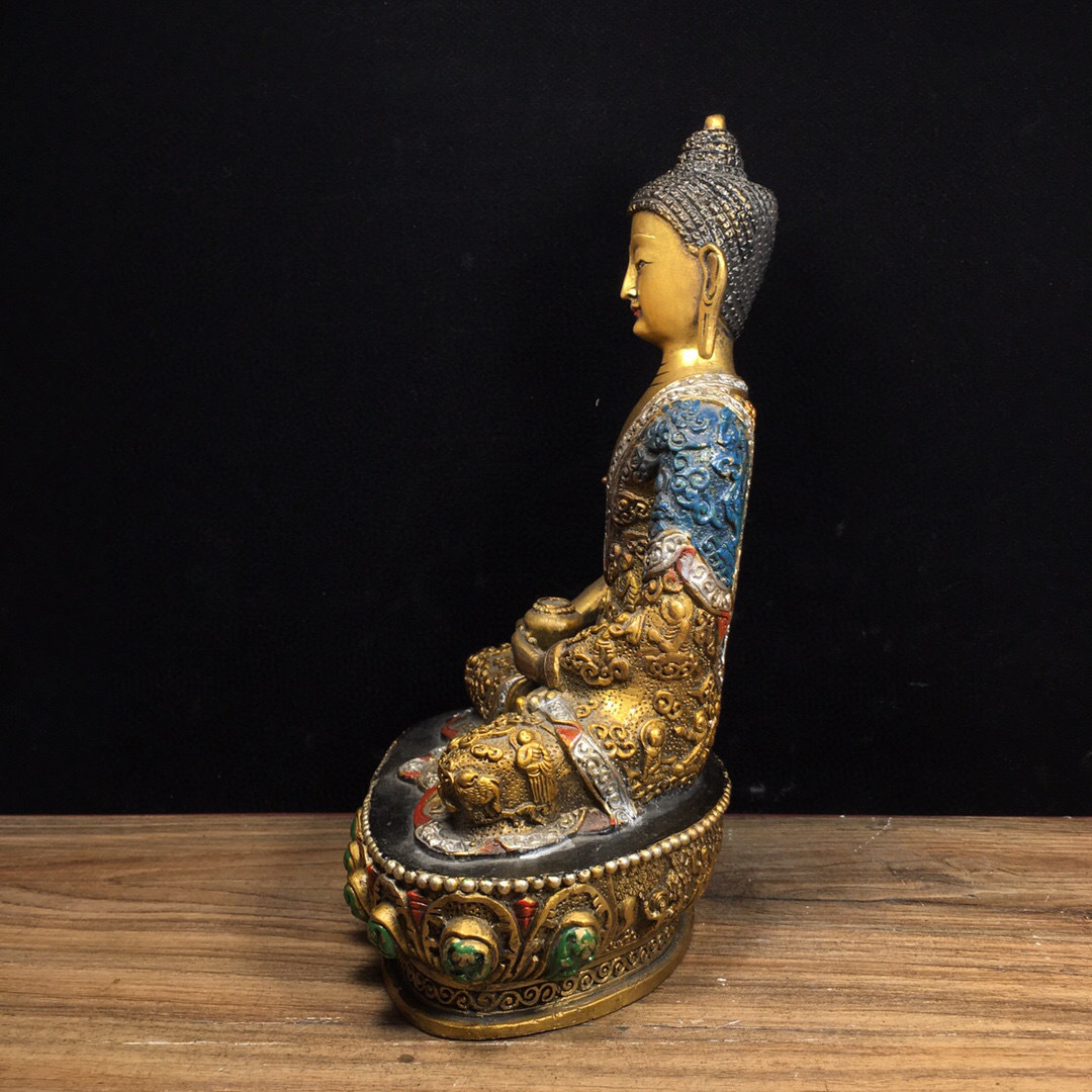 仁】『銅製・金鍍・彩繪・釋迦牟尼像・仏教古美術・供養品』極細 仁】『銅製・金鍍・彩繪・釋迦牟尼像・仏教古美術・供養品』極細