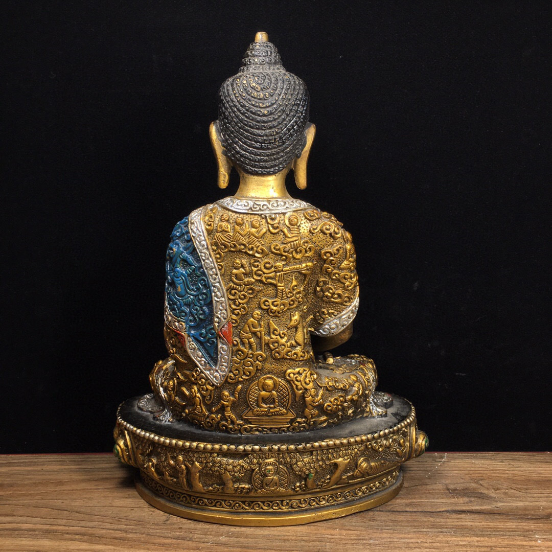仁】『銅製・金鍍・彩繪・釋迦牟尼像・仏教古美術・供養品』極細 仁】『銅製・金鍍・彩繪・釋迦牟尼像・仏教古美術・供養品』極細