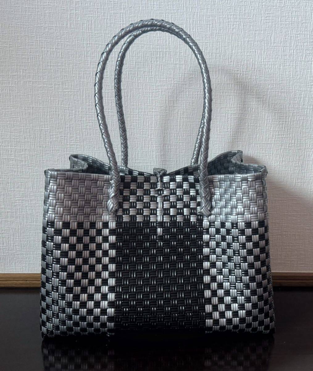 プラカゴ メルカド トートバッグ かごバッグ ハンドメイド 軽量 Lサイズ パサール シルバー ブラック