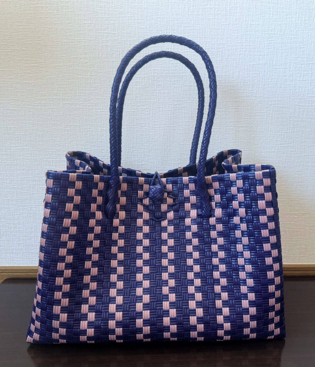 プラカゴ メルカド 大容量 トートバッグ ハンドメイド かごバッグ 軽量 XLサイズ　ダークブルー パサール