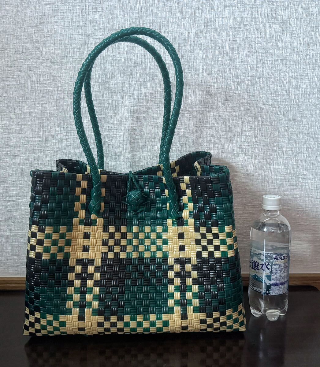 プラカゴ メルカド トートバッグ かごバッグ ハンドメイド 軽量 Lサイズ パサール 深緑