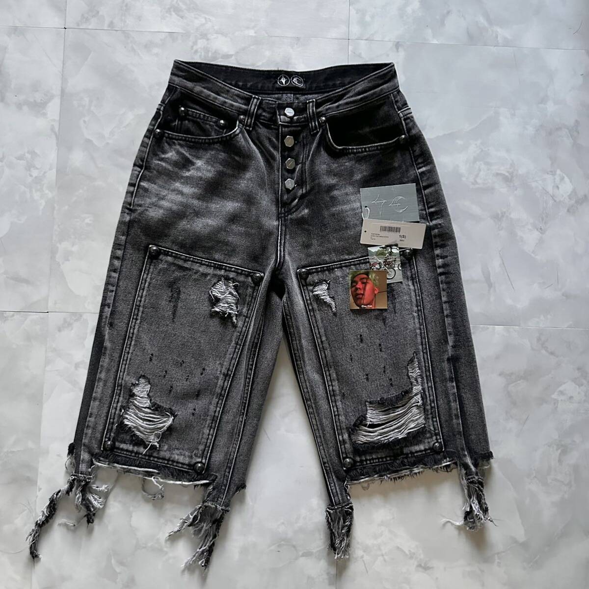 Thug Club】 double knee short denim blk サグクラブ デニム Thug Club】 double knee short denim blk サグクラブ デニム
