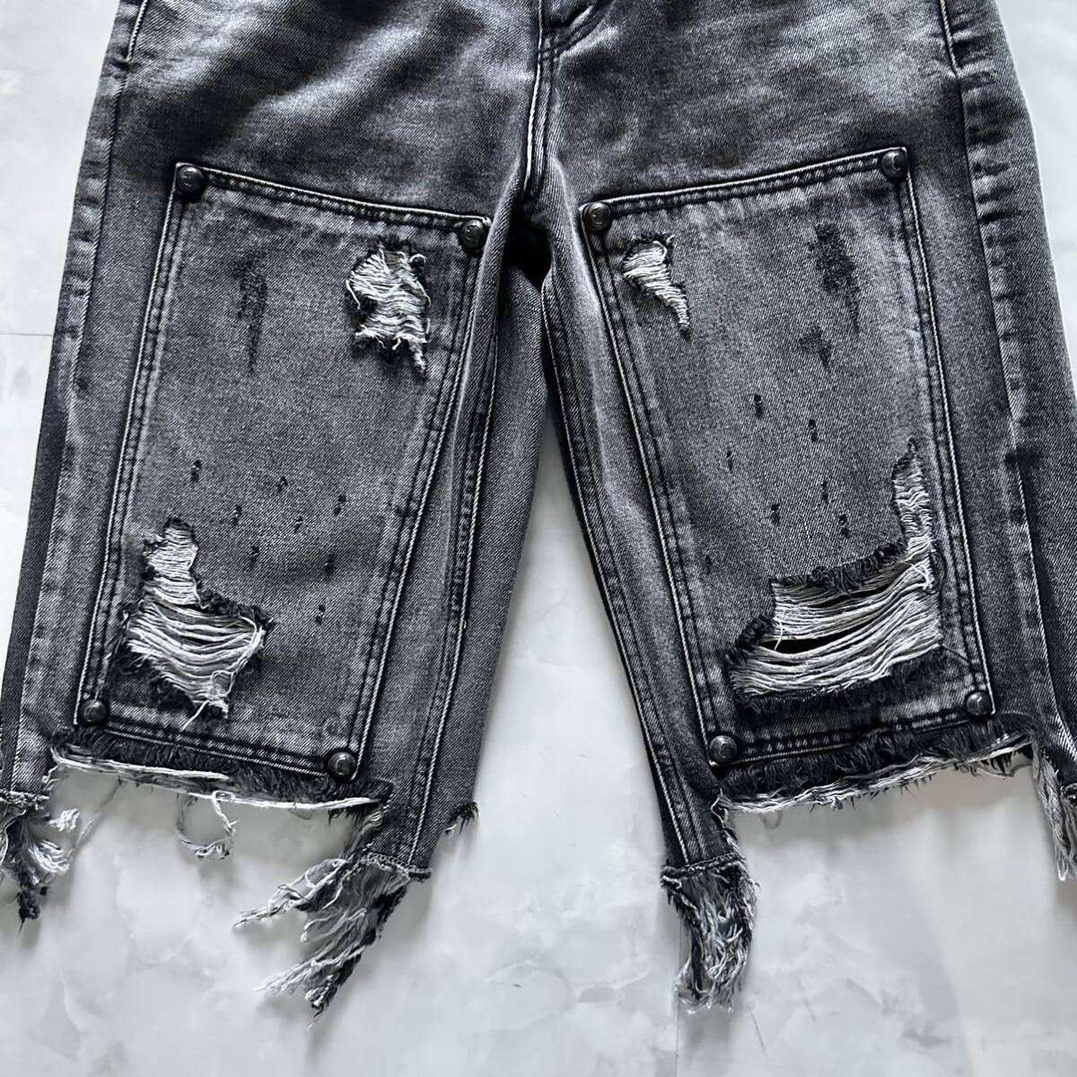 Thug Club】 double knee short denim blk サグクラブ デニム Thug Club】 double knee short denim blk サグクラブ デニム