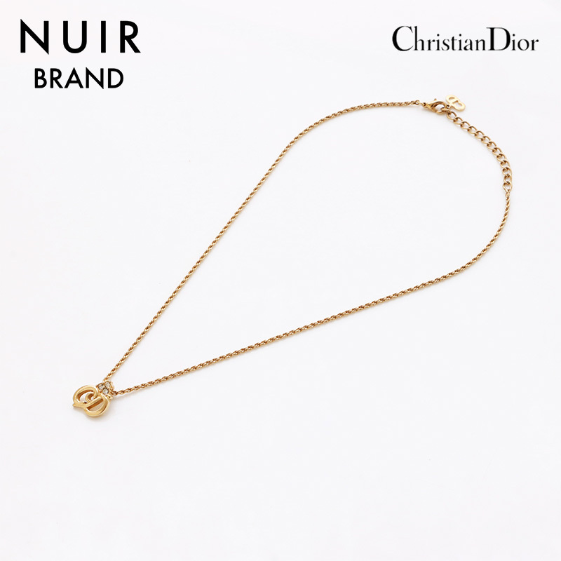 クリスチャンディオール Christian Dior ネックレス ヴィンテージ CDロゴ ラインストーン ゴールド