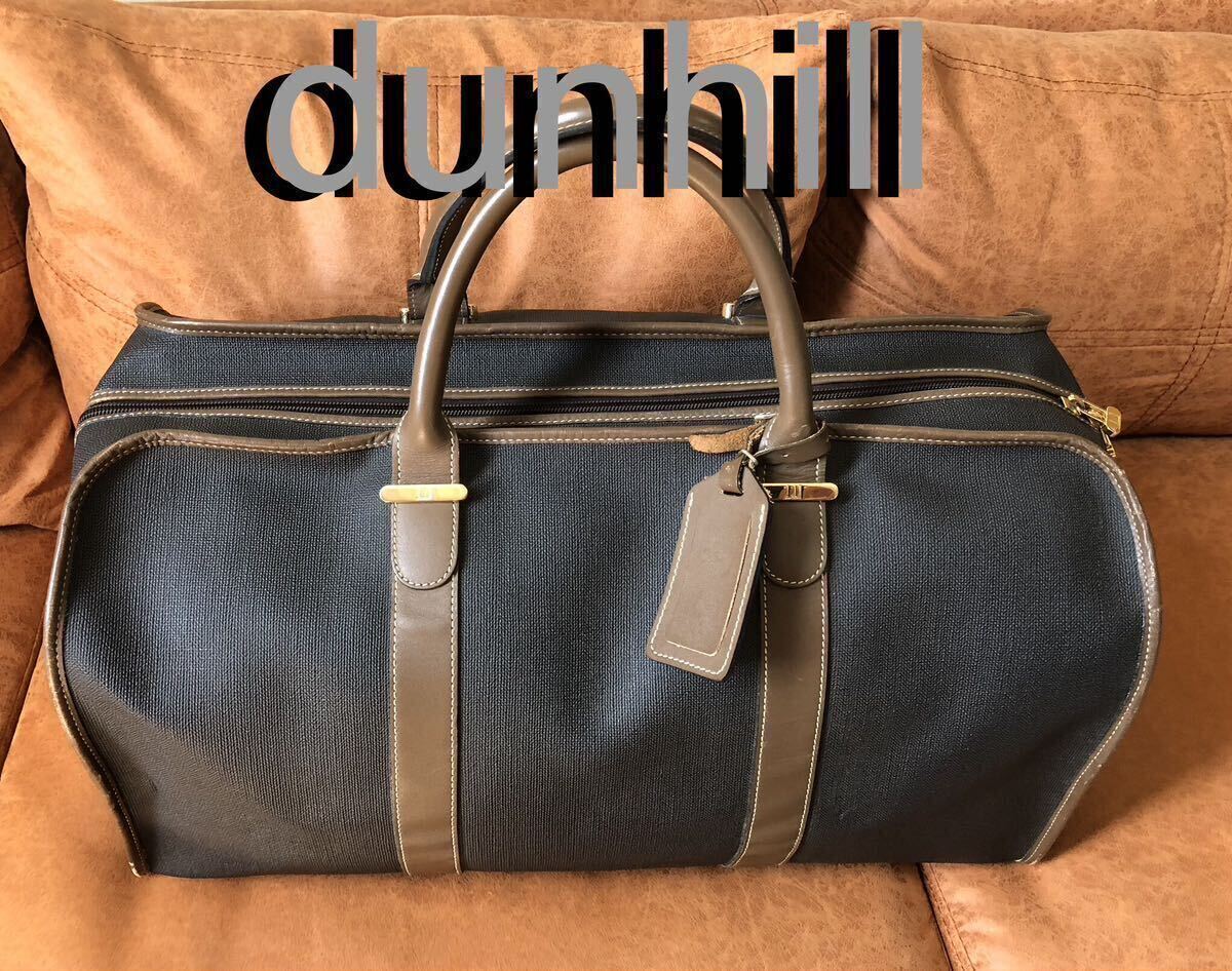 dunhillダンヒル ボストンバッグ 大容量 トラベルバッグ 旅行バッグ 出張 レザー PVC ダークグレー系茶色系