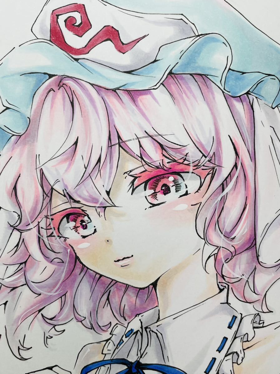 手描きイラスト　A4 東方Project コピック 女の子 同人 西行寺幽々子