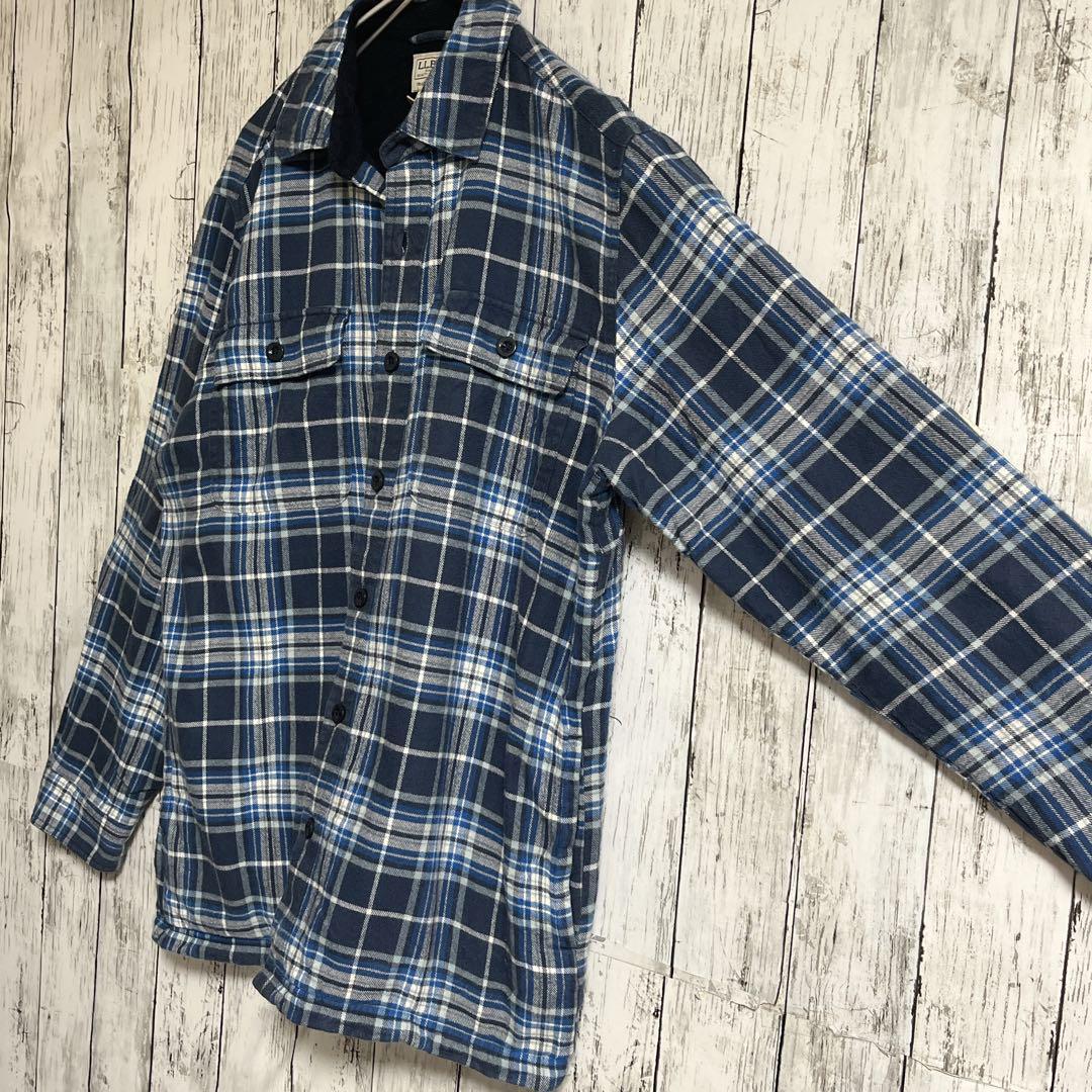 LLBean エルエルビーン 裏地フリース ネルシャツ L 青系 LLBean エルエルビーン 裏地フリース ネルシャツ L 青系