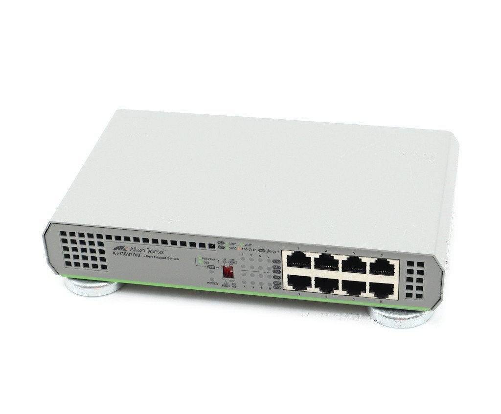 *AliedTelesis AT-GS910/8 8 порт 1000BASE-T установка L2 переключатель низ магнит пара оборудован вентилятор отсутствует 50*C окружающая среда соответствует рабочее состояние подтверждено 