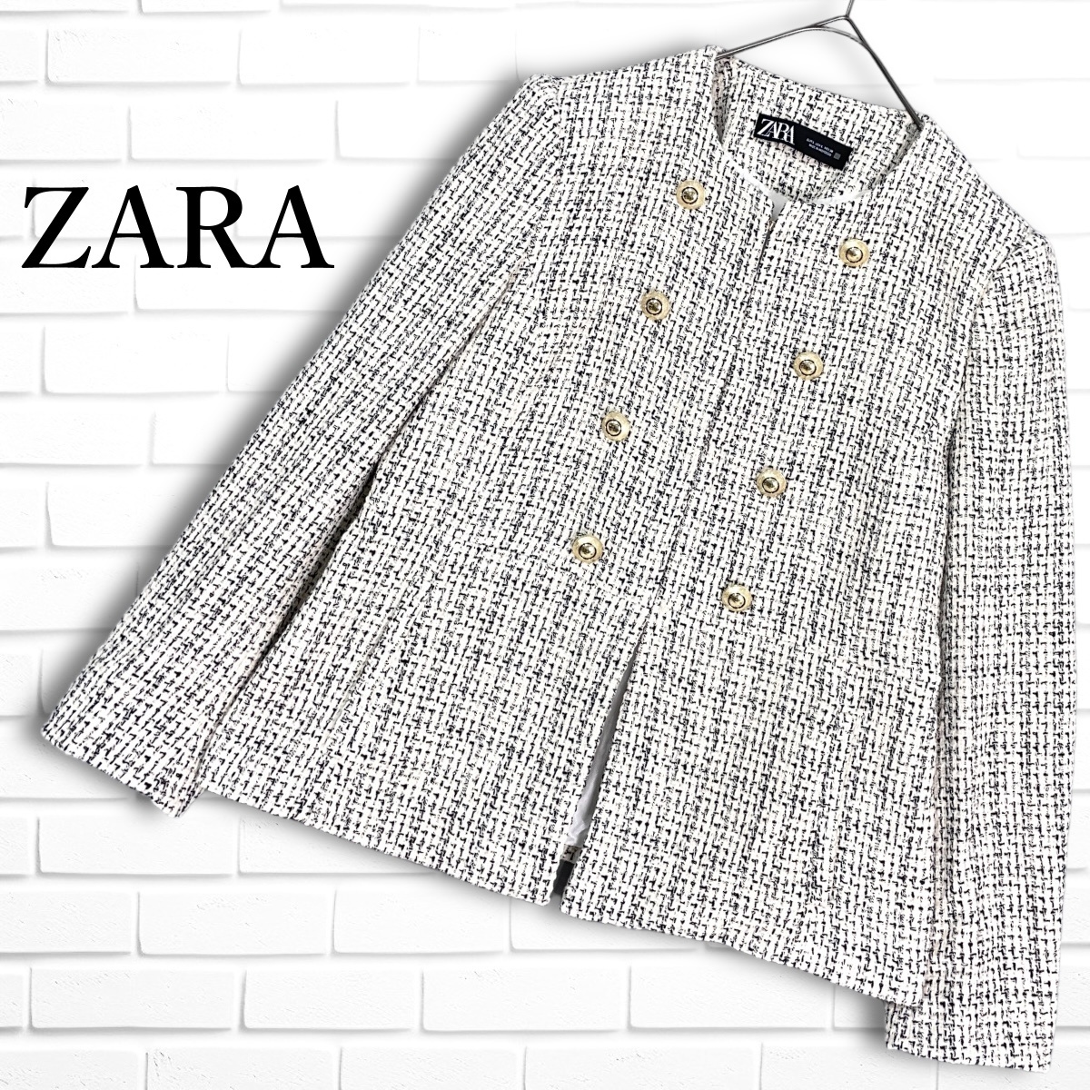 良品 現行タグ ZARA ザラ 金ボタン ツイード ノーカラー 良品 現行タグ ZARA ザラ 金ボタン ツイード ノーカラー