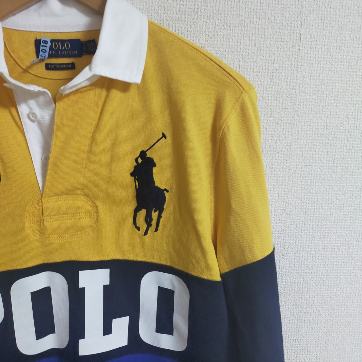 【超希少】polo sports ラガーシャツ 黄色 黒 刺繍 ビッグサイズ 美 POLO RALPH LAUREN ポロ ラルフローレン ビッグポニー ロゴ