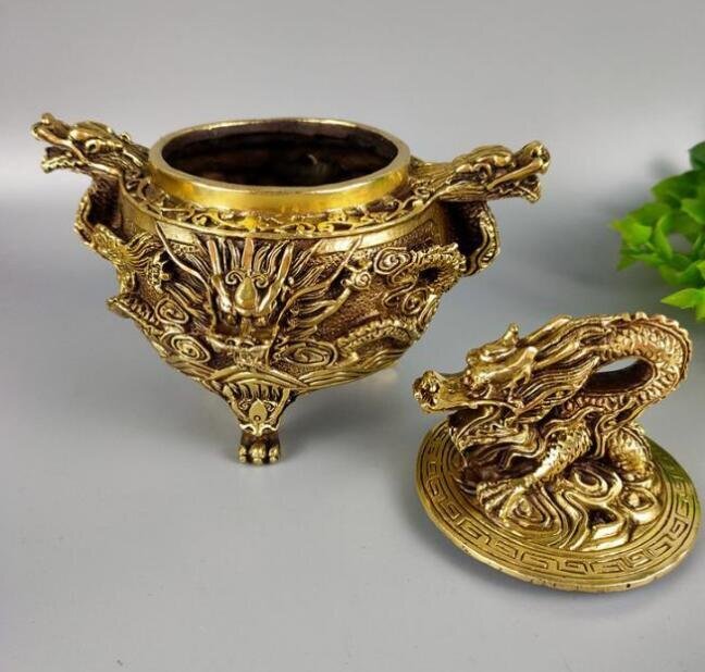 九龍.香筒 装飾品 現代工芸品 美術品 置物 Yahoo!オークション - 二龍の珠/竜/香炉/線香立/銅製品/置物