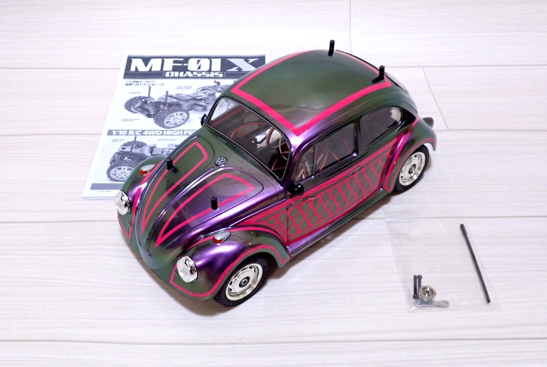 タミヤ MF-01X 連動型LED+アンダーネオン付ワーゲンボディ シャーシ オプションパーツ多数付