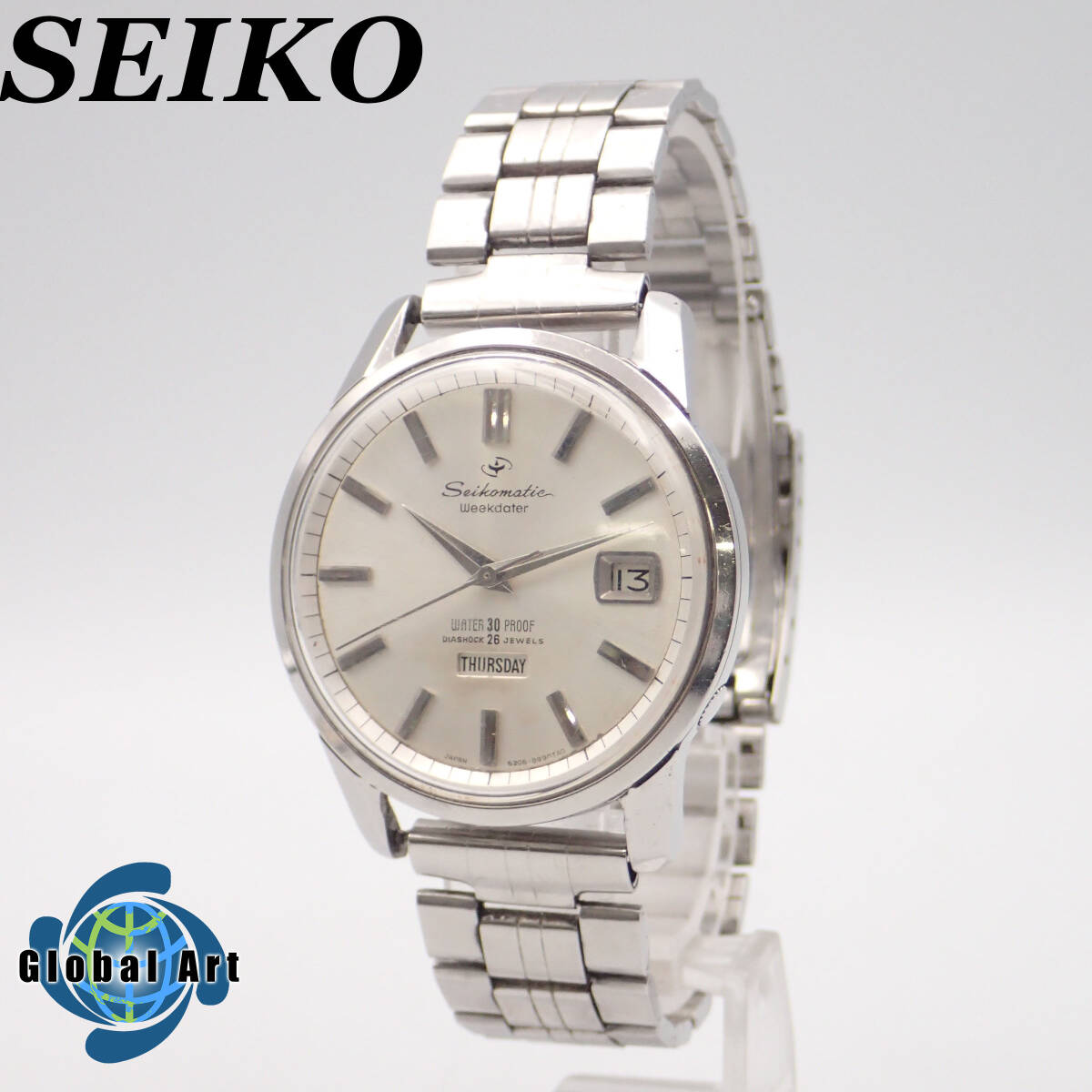 え07396/SEIKO セイコー/セイコーマチック/自動巻/メンズ腕時計/イルカ/26石/文字盤 シルバー/6206-8990