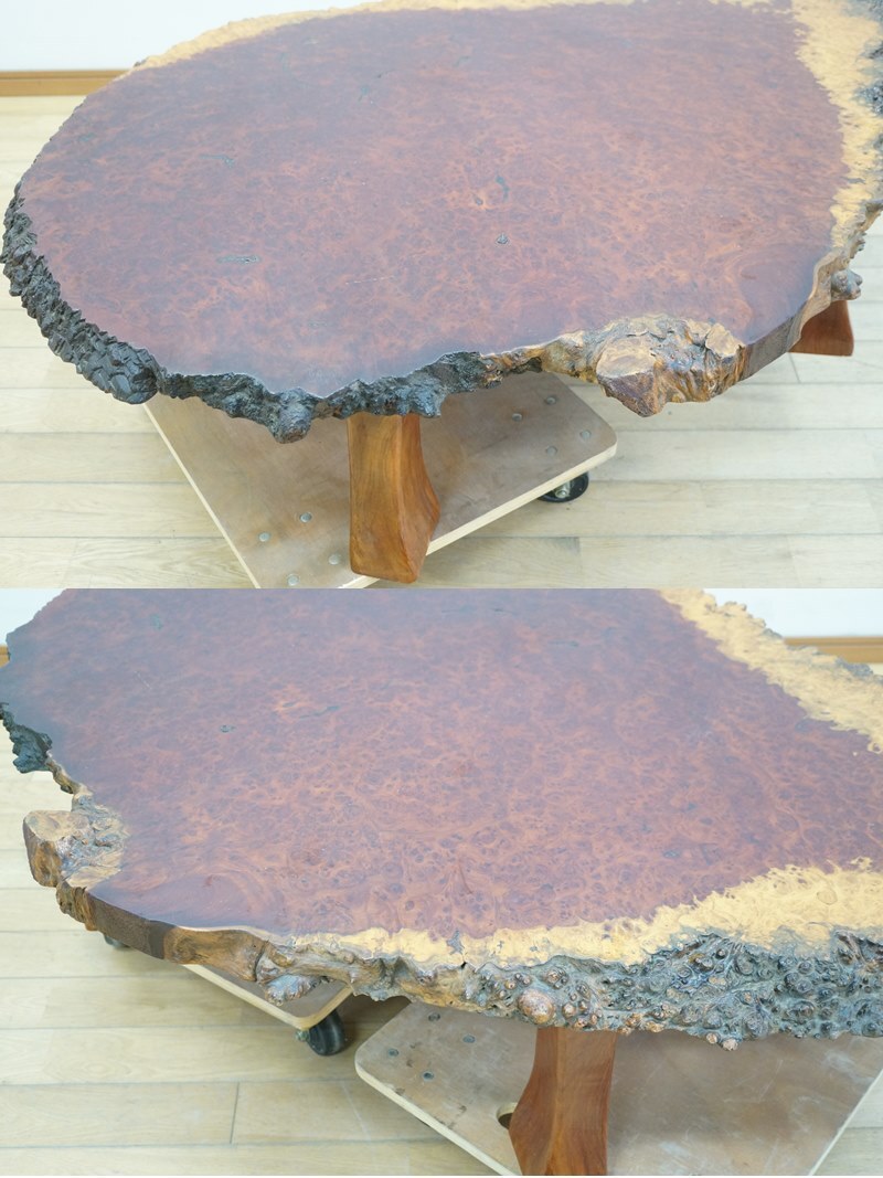 東ハ:【唐木】無垢材 玉杢 瘤杢 花梨 一枚板 座卓 約128.5×90 東ハ:【唐木】無垢材 玉杢 瘤杢 花梨 一枚板 座卓 約128.5×90