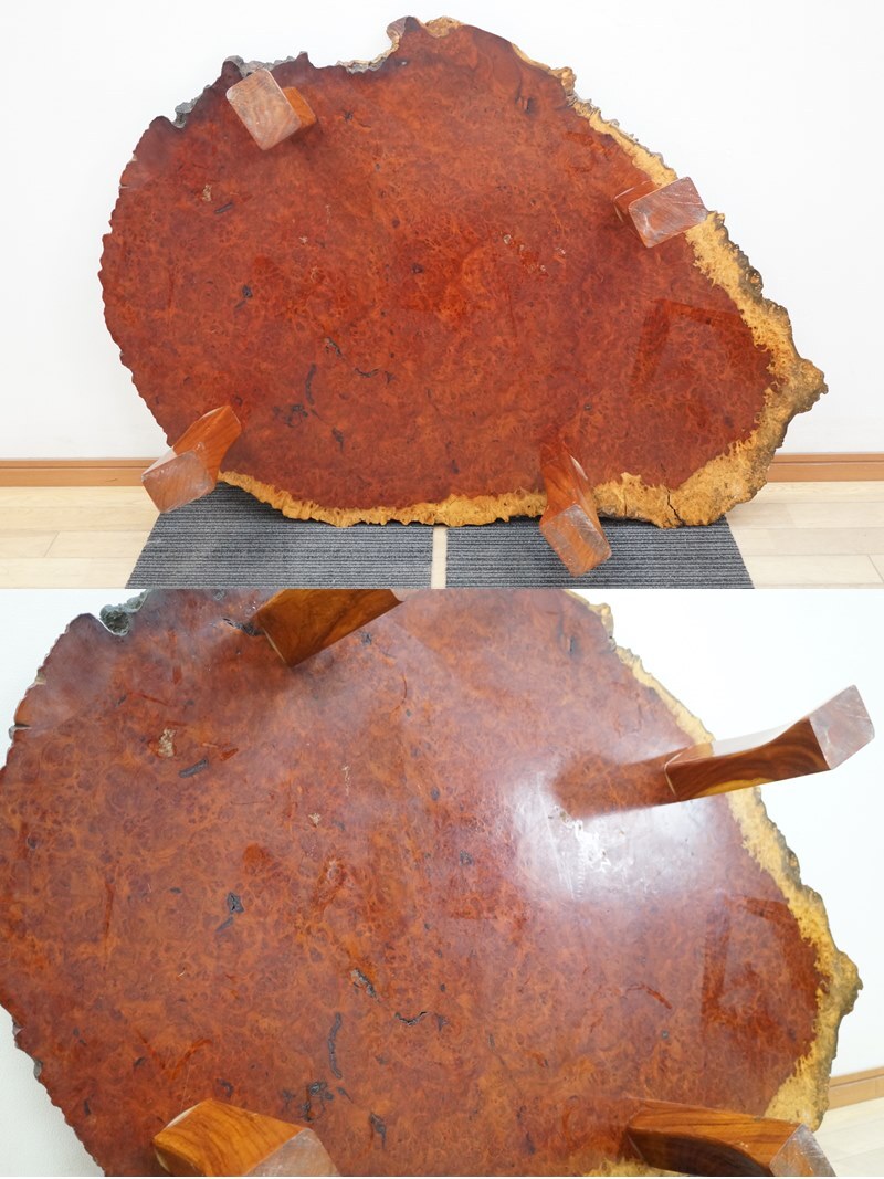 東ハ:【唐木】無垢材 玉杢 瘤杢 花梨 一枚板 座卓 約128.5×90 東ハ:【唐木】無垢材 玉杢 瘤杢 花梨 一枚板 座卓 約128.5×90