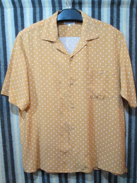 古着　ドット柄シャツ（Lサイズ）レーヨンシャツ　水玉柄　開襟シャツ　オープンシャツ　ロカビリーシャツ