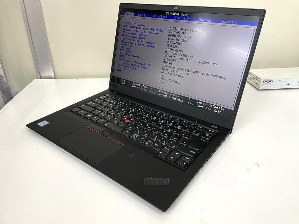 【UEFI起動確認済み／中古】ThinkPad X1 Carbon [TYPE 20KG-S20H00] (Core i5-8250U， RAM8GB， SSD 無し) 本体＋ACアダプタ　⑤