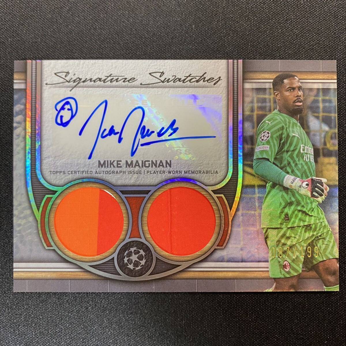 2023-24 Topps Museum Collection Mike Maignan Player Worn Dual Relic Auto /199 AC Milan 直筆サインカード マイク・メニャン