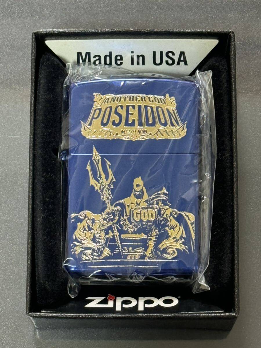 zippo MILLION GOD POSEIDON ミリオンゴッド ポセイドン 2017年製 神 両面デザイン ゴールド刻印 GOLD BLUE ブルー スロット