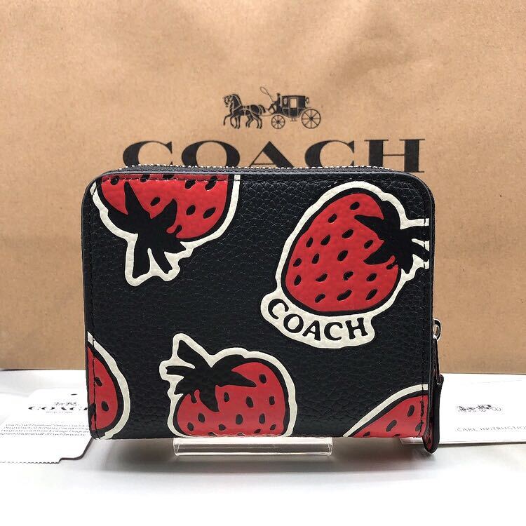 COACH コーチ 折り財布 いちご ストロベリー 黒 コンパクト COACH コーチ 折り財布 いちご ストロベリー 黒 コンパクト