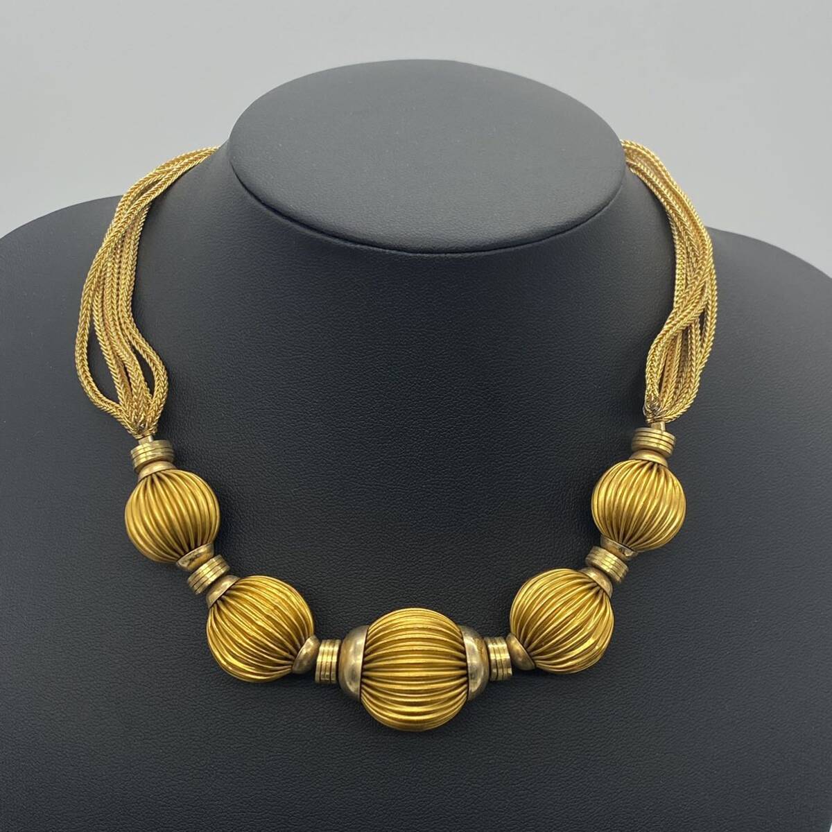 1円【希少・美品】Yves Saint Laurent イヴサンローラン ネックレス チョーカー 6連チェーン 5連ボール 大ぶり ゴールド アクセサリー