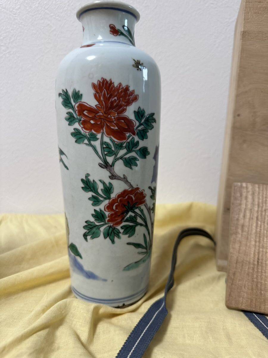 古染付赤絵花鳥絵花瓶 検 茶道具 菓子皿 骨董品 アンティーク 中国美術 