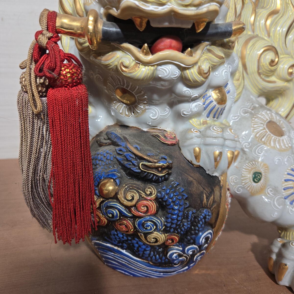 九谷焼 魔除け 獅子 置物 中古品 ①|九谷 九谷焼 魔除け 獅子 置物 中古品 ①|九谷