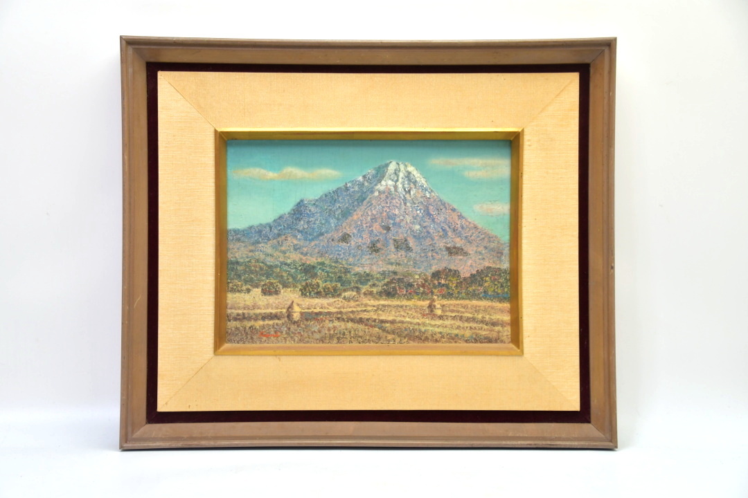 128(真作) 国頭繁次郎 「大山遠望」 油彩 F4号 ○ 額装 絵画 128(真作) 国頭繁次郎 「大山遠望」 油彩 F4号 ○ 額装 絵画
