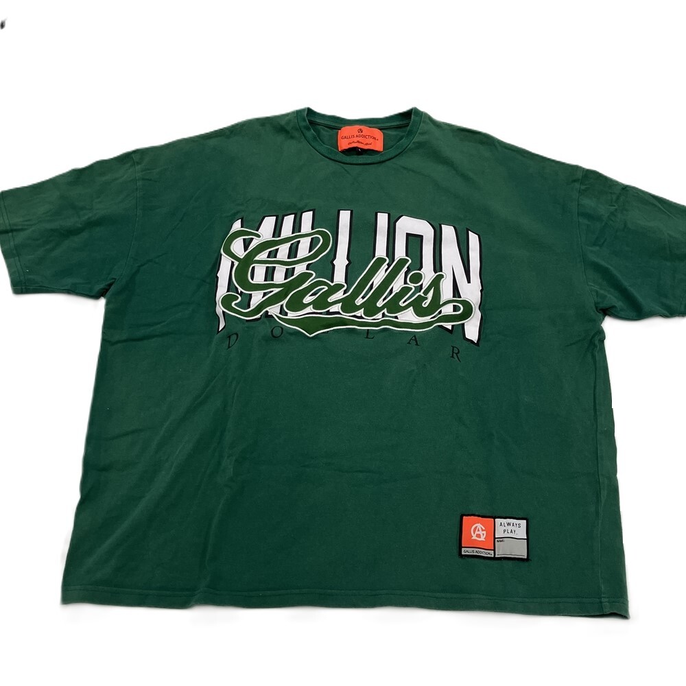 ガリスアディクション GALLIS ADDICTION カレッジ 半袖Ｔシャツ コットン グリーン L オーバーサイズ
