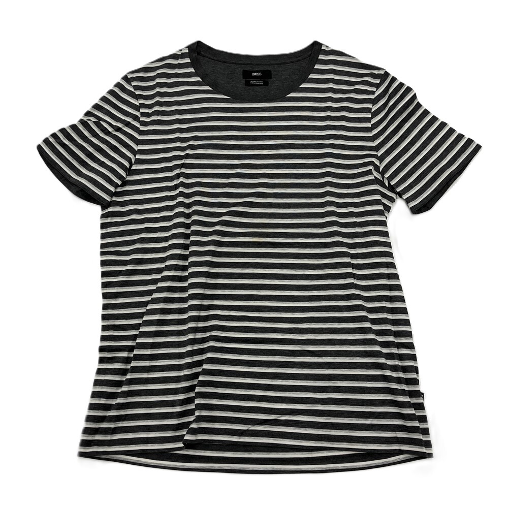 ヒューゴボス HUGO BOSS Tiburt ボーダー 半袖Ｔシャツ コットン グレー L メンズ