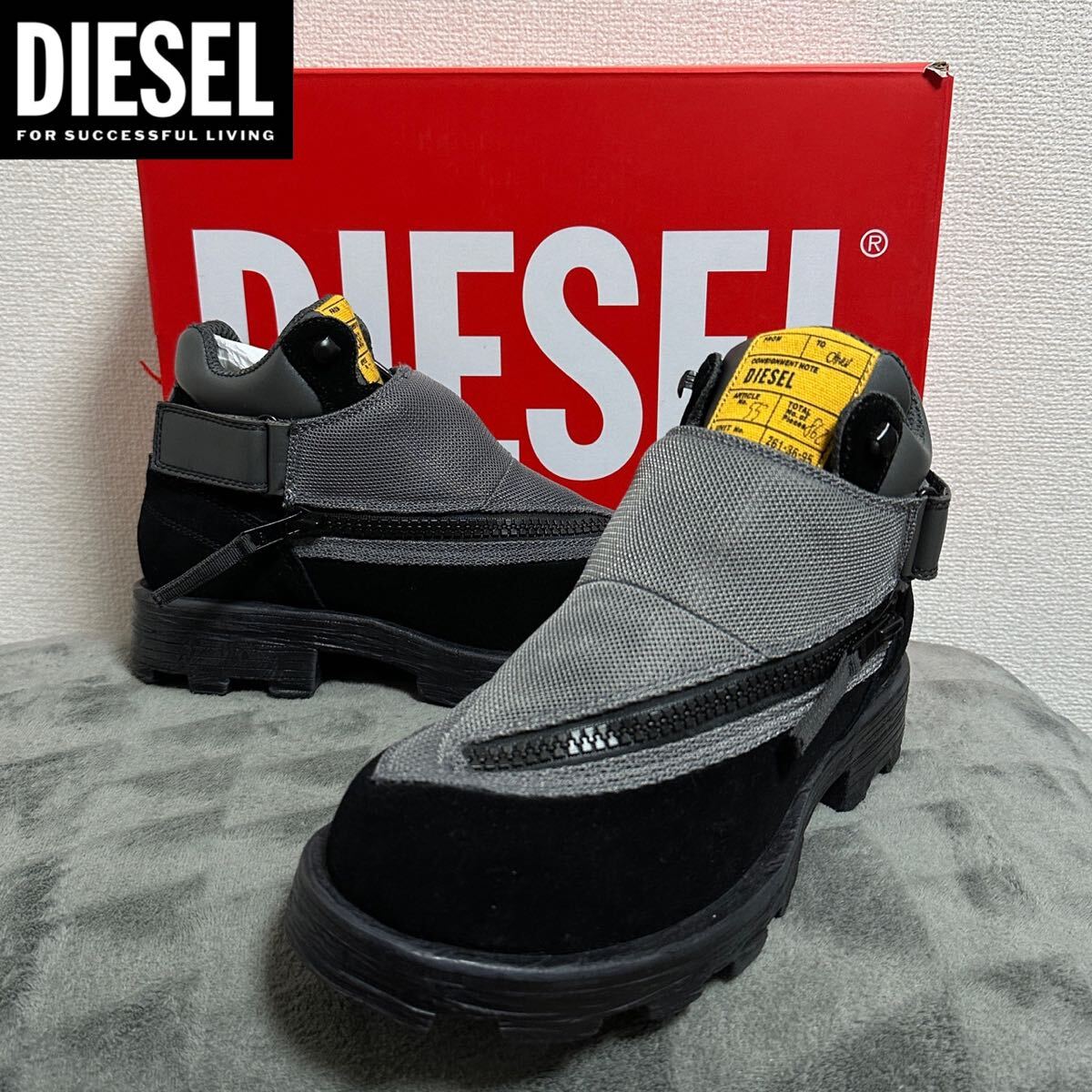 新品 未使用 箱あり ★定価56，100円 DIESEL ディーゼル メンズ 26.5cm カウレザー メッシュ アンクルブーツ 牛革 ジップディティール 10