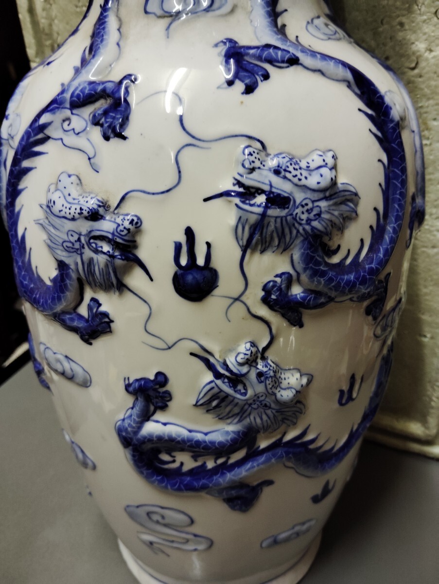 3み7◇ 江西 花瓶 龍 粉彩 古玩 骨董 浮彫 時代物 釉 唐物 3み7◇ 江西 花瓶 龍 粉彩 古玩 骨董 浮彫 時代物 釉 唐物