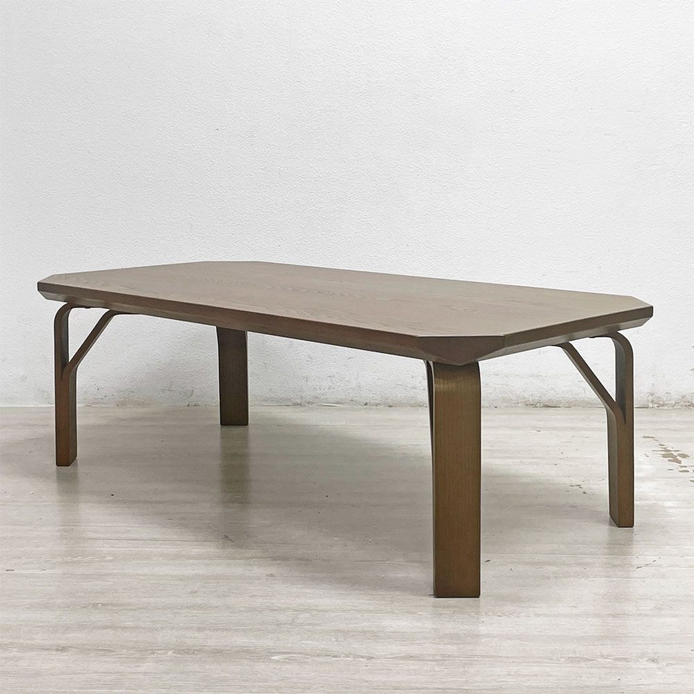 ● 冨士ファニチア FUJI FURNITURE オーク材 ローテーブル リビングテーブル W120cm ウレタン塗装 八角型 曲木脚 T04320MCAT