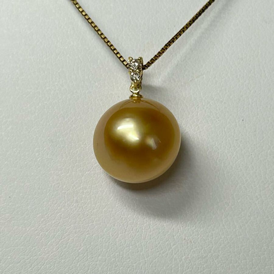 【絶品！光沢抜群！大粒12.7mm】天然 南洋白蝶真珠 2.6g ダイヤD0.05ct K18 ゴールドパール ペンダントトップ 南洋真珠 ネックレス 18金 