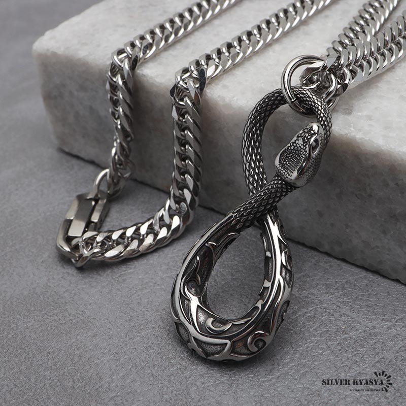 ステンレス スネークネックレス シルバー ダブル喜平チェーンネックレス 幅6mm 蛇 (60cm)