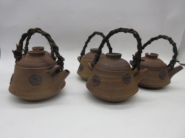 備前焼 茶道具【備前 翠山作 土瓶蒸し 急須 猪口 5客組