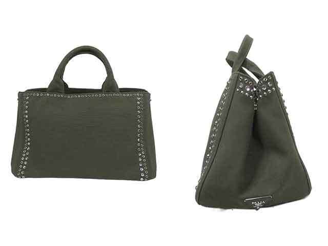 プラダ PRADA カナパ CANAPA カーキ ビジュー USED トートバッグ|ふ プラダ PRADA カナパ CANAPA カーキ ビジュー USED トートバッグ|ふ