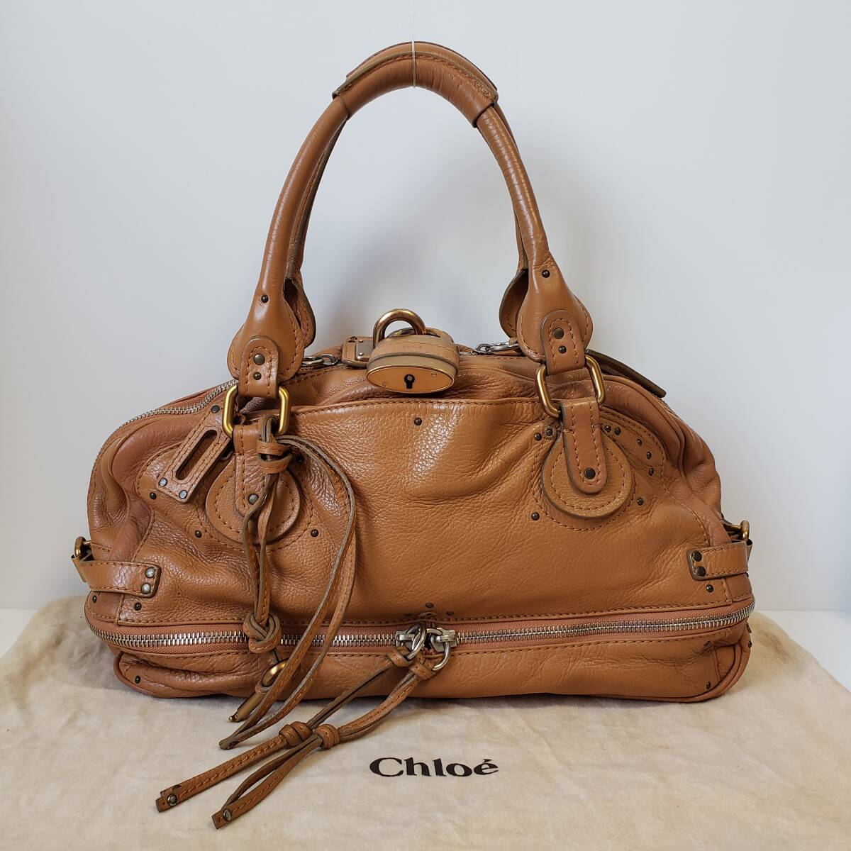 Chloeクロエ　paddington boston パディントン　ボストンバッグ　ハンドバッグ　大きめ　茶色ブラウン　パドロック南京錠