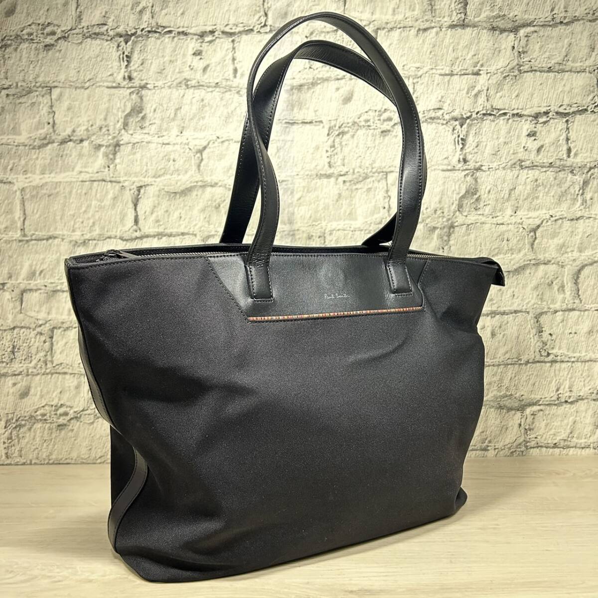 【YH-9909】中古品 Paul Smith ポールスミス トートバッグ ナイロン × レザー ブラック 大容量