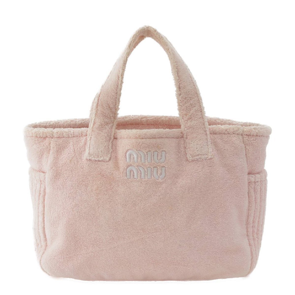 MiuMiu ミュウミュウ トートバッグ ウィッカー ロゴ コットン ミュウミュウ】Miu Miu テリークロス ロゴ刺繍 タオル生地 2way